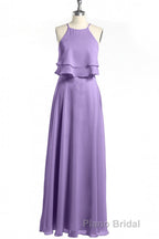 Sage Green Chiffon Halter Ruffle A-Line Long Bridesmaid Dresses