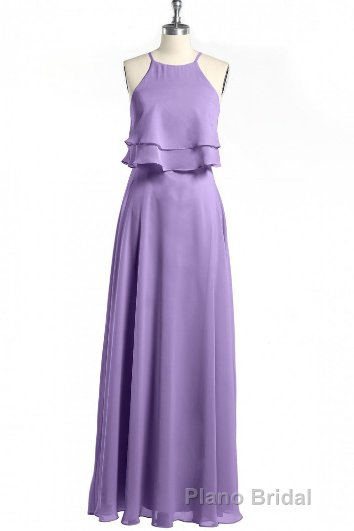 Sage Green Chiffon Halter Ruffle A-Line Long Bridesmaid Dresses