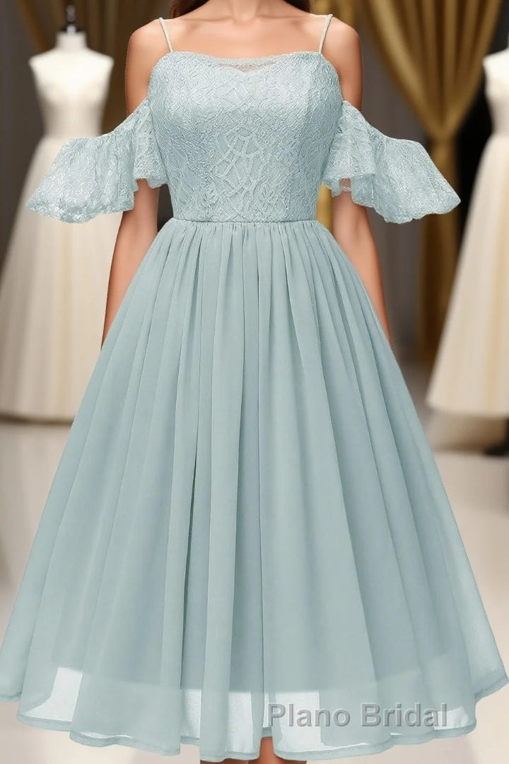 Off the Shoulder Lace Over Chiffon Sage Green Party Dresses Main image