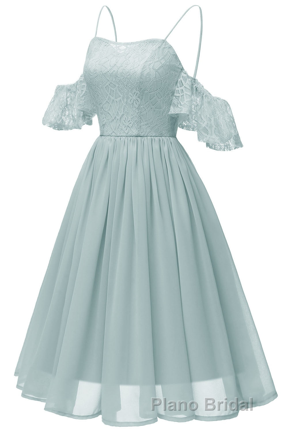 Off the Shoulder Lace Over Chiffon Sage Green Party Dresses Secondary image