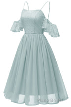 Off the Shoulder Lace Over Chiffon Sage Green Party Dresses