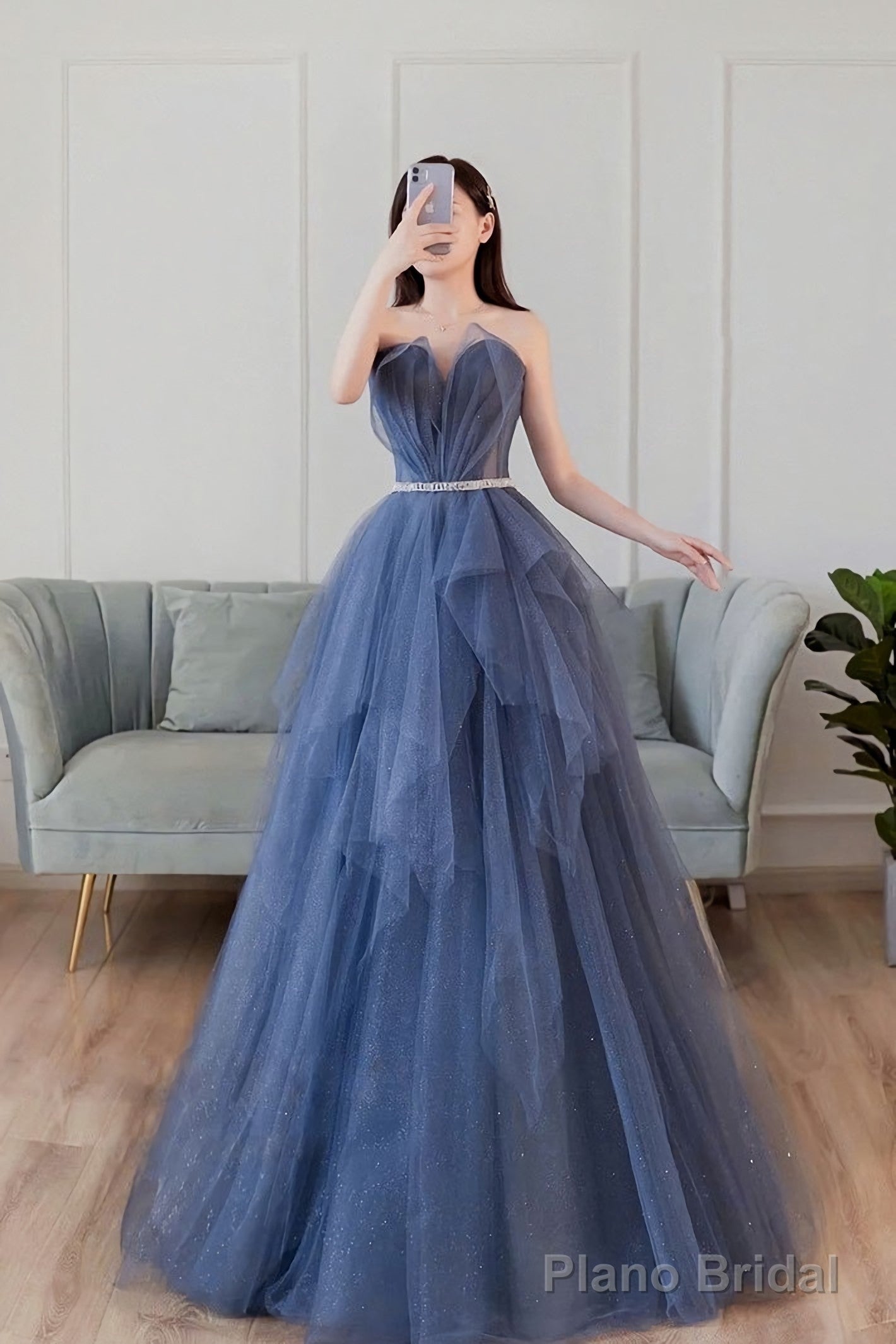 Blue Sweetheart Neck Tulle Long Prom Dress Blue Tulle Formal Dress Main image