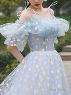 Blue Sweetheart Tulle Long Prom Dress, Blue Tulle Formal Dress, 1