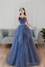 Blue Sweetheart Neck Tulle Long Prom Dress Blue Tulle Formal Dress