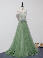 Green Tulle Lace Long Formal Prom Dresses, Green Tulle Evening Dresses, 3