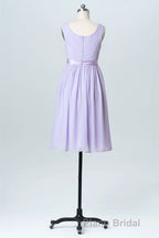 Lavender Crew Neck Tie-Side Short Bridesmaid Dresses