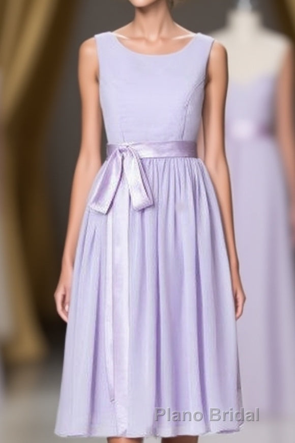 Lavender Crew Neck Tie-Side Short Bridesmaid Dresses Main image