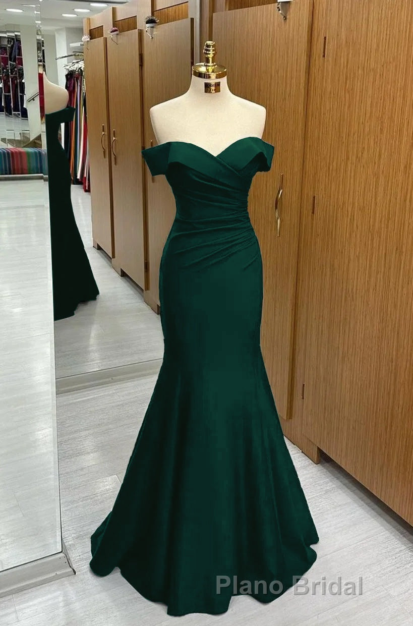 Long Navy Formal Prom Dresses Mermaid Off-the-Shoulder Sweetheart Sleeveless