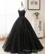 Black Sweetheart Tulle Long Formal Prom Dresses, Black Tulle Prom Dresses