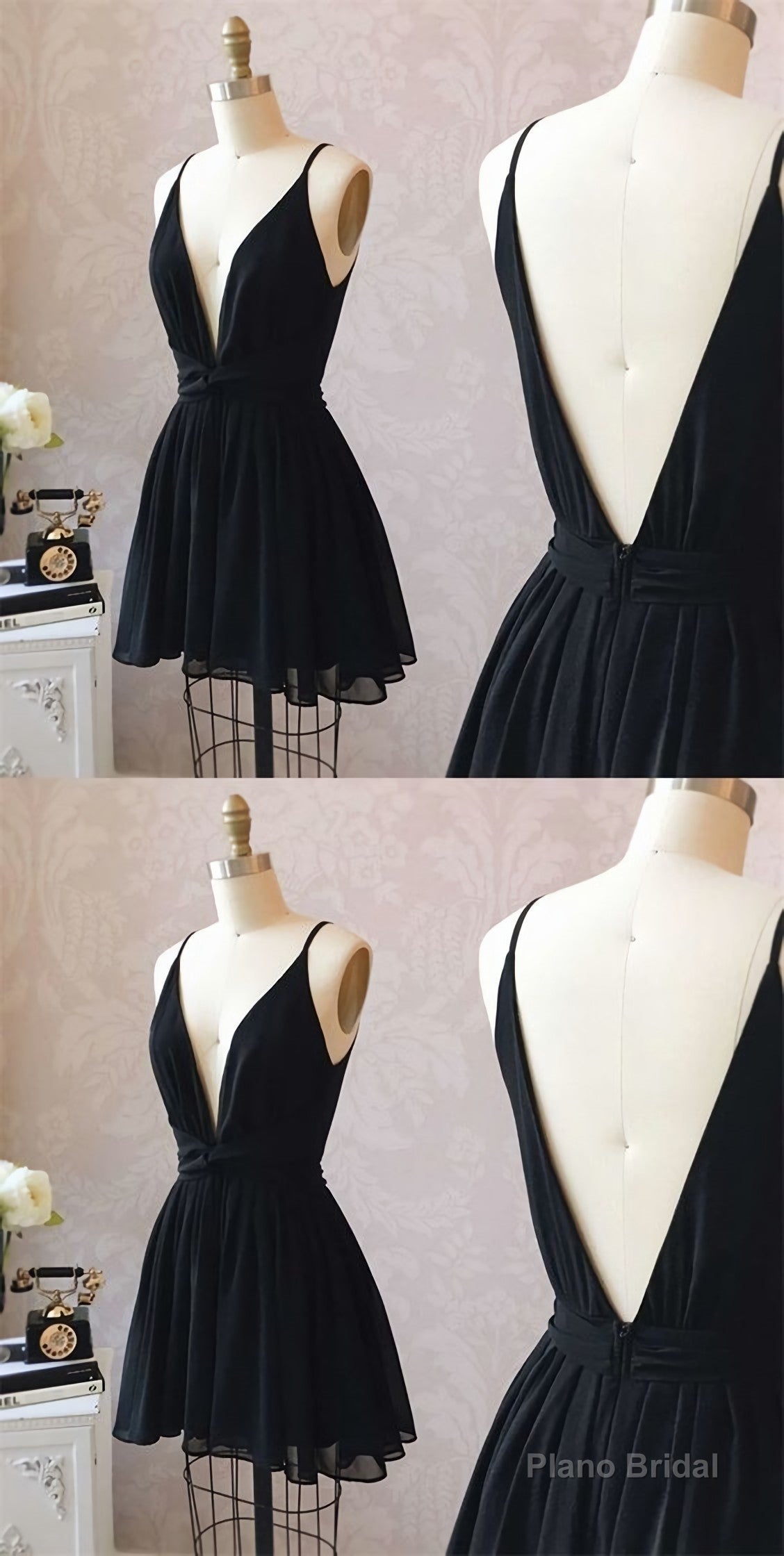 Cute Black V Neck Homecoming Dress, Short Black Formal Dress, Party Dress, 5950 Main image