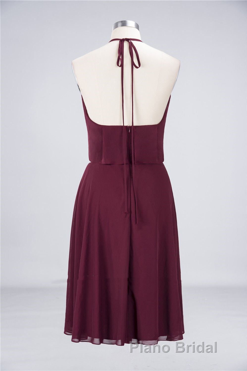Burgundy Halter Backless Ruffled A-Line Short Dresses Secondary image
