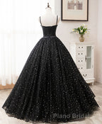 Black Sweetheart Tulle Long Formal Prom Dresses, Black Tulle Prom Dresses