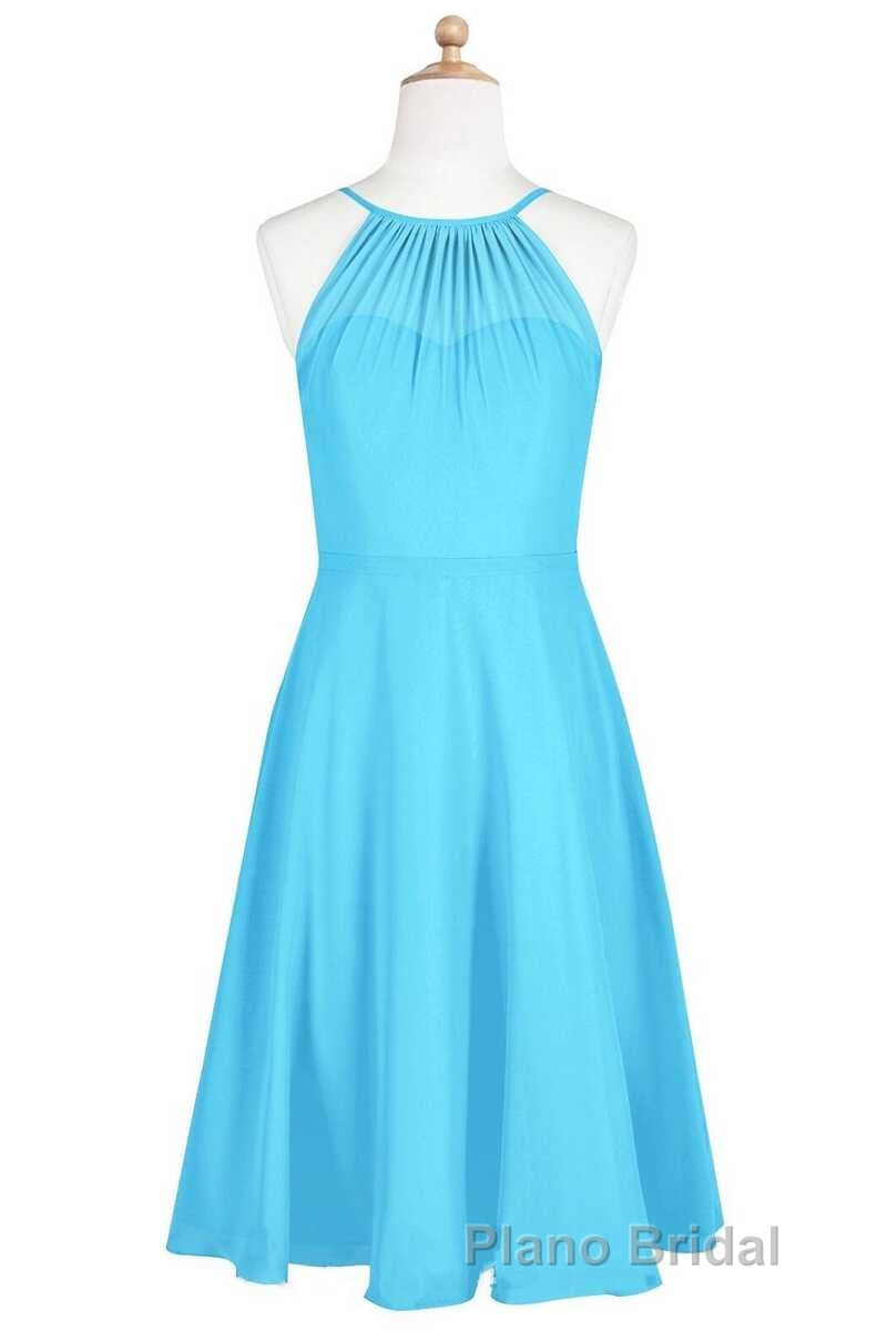 Pool Blue Chiffon Halter Short Bridesmaid Dresses Secondary image