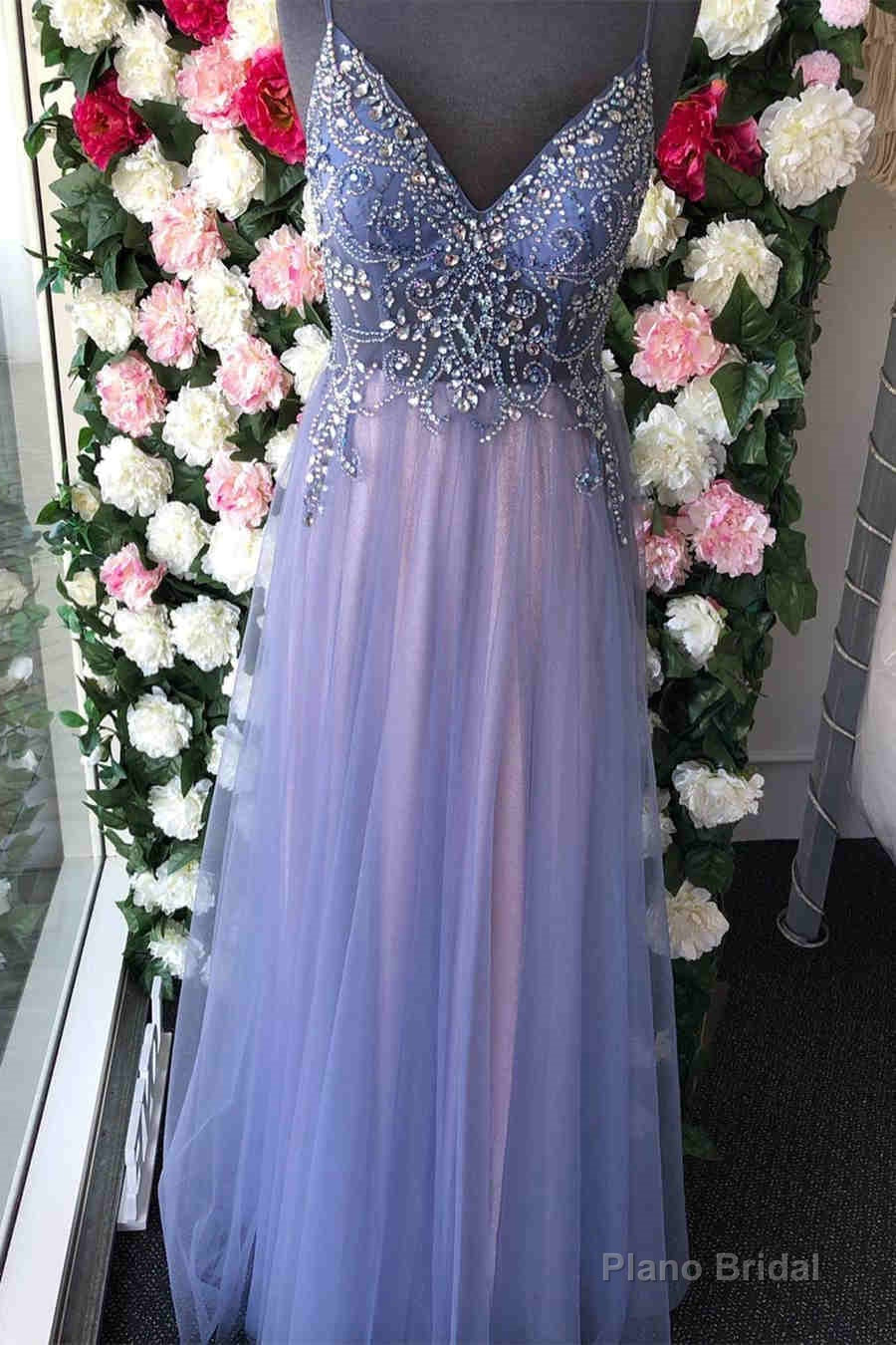 Straps A-Line Tulle Long Prom Dress with Crystal Main image