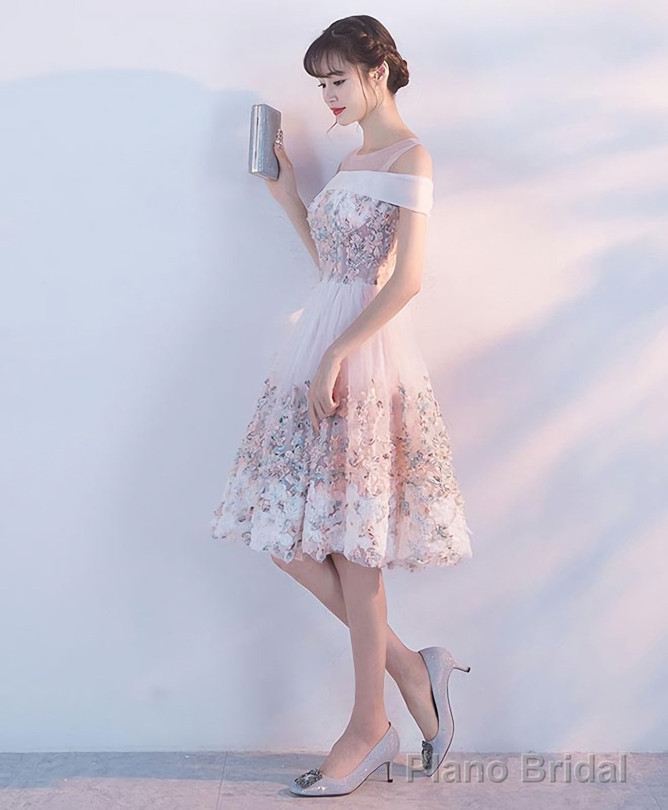 Pink Lace Applique Short Prom Dress Pink Homecoming Dress