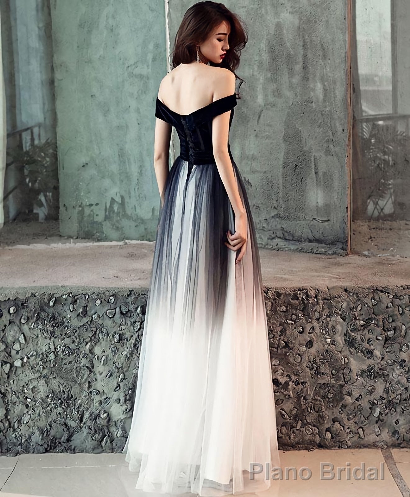 Simple Tulle Off Shoulder Black Long Prom Dress Black Tulle Evening Dress Secondary image