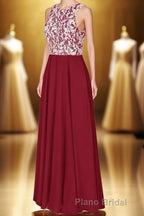 Red Print Sleeveless A-Line Long Bridesmaid Dresses