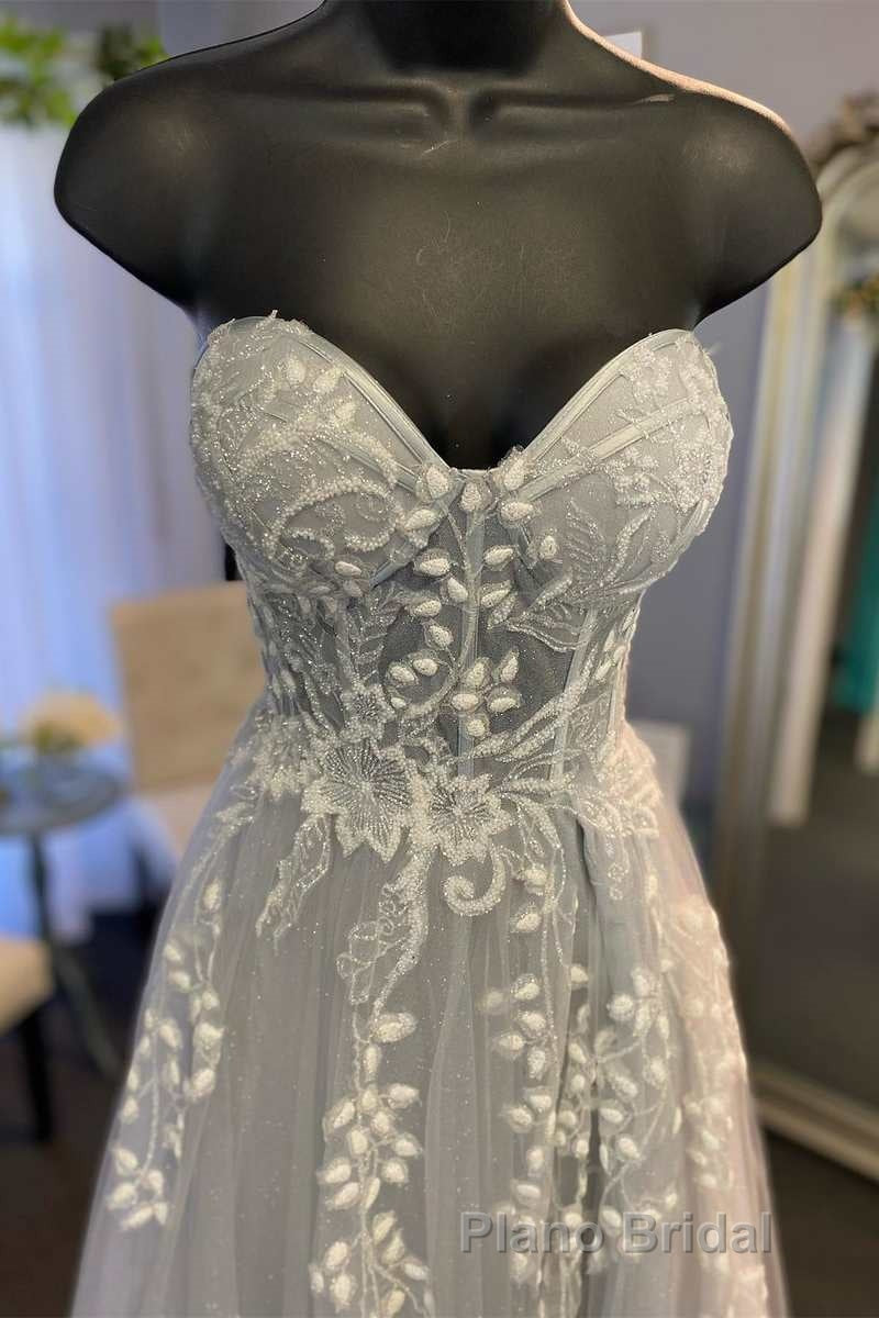 Tulle Floral Lace Sweetheart A-Line Formal Prom Gown