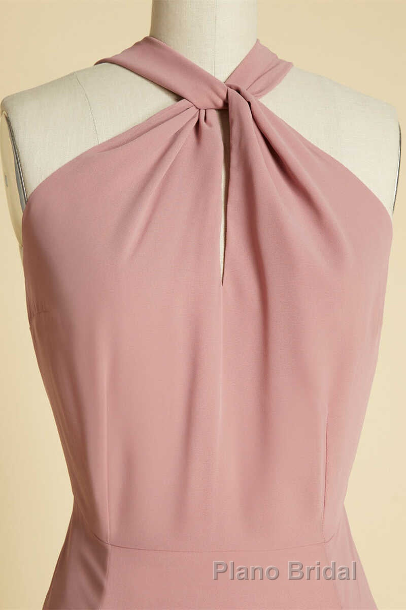 Dusty Pink Twist-Front Backless Long Prom Dresses Secondary image