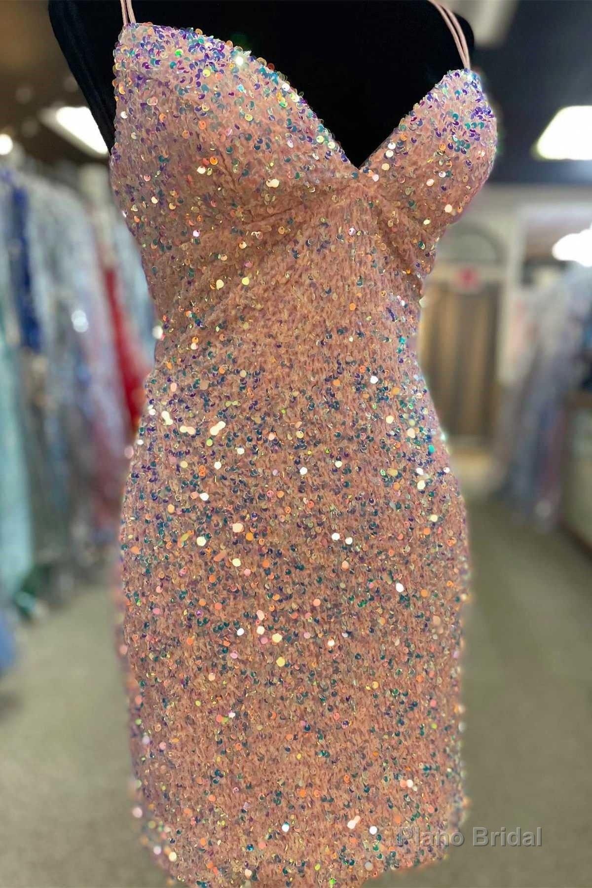 Sequin V-Neck Lace-Up Bodycon Mini Homecoming Dress Secondary image