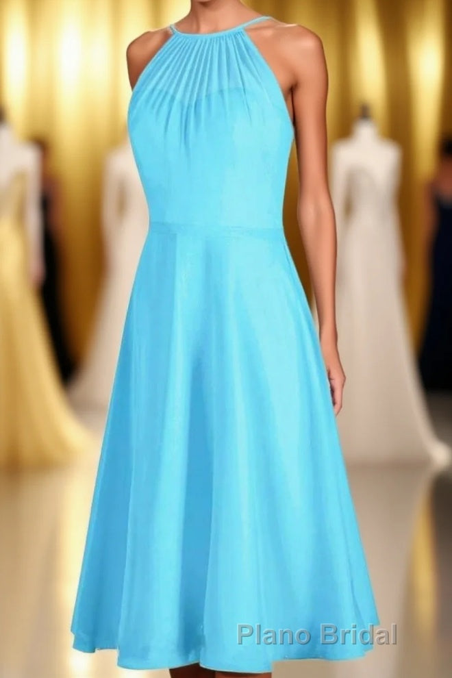Pool Blue Chiffon Halter Short Bridesmaid Dresses Main image
