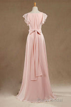 Blush Pink V-Neck Ruffled Long Bridesmaid Dresses