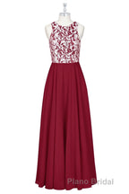 Red Print Sleeveless A-Line Long Bridesmaid Dresses
