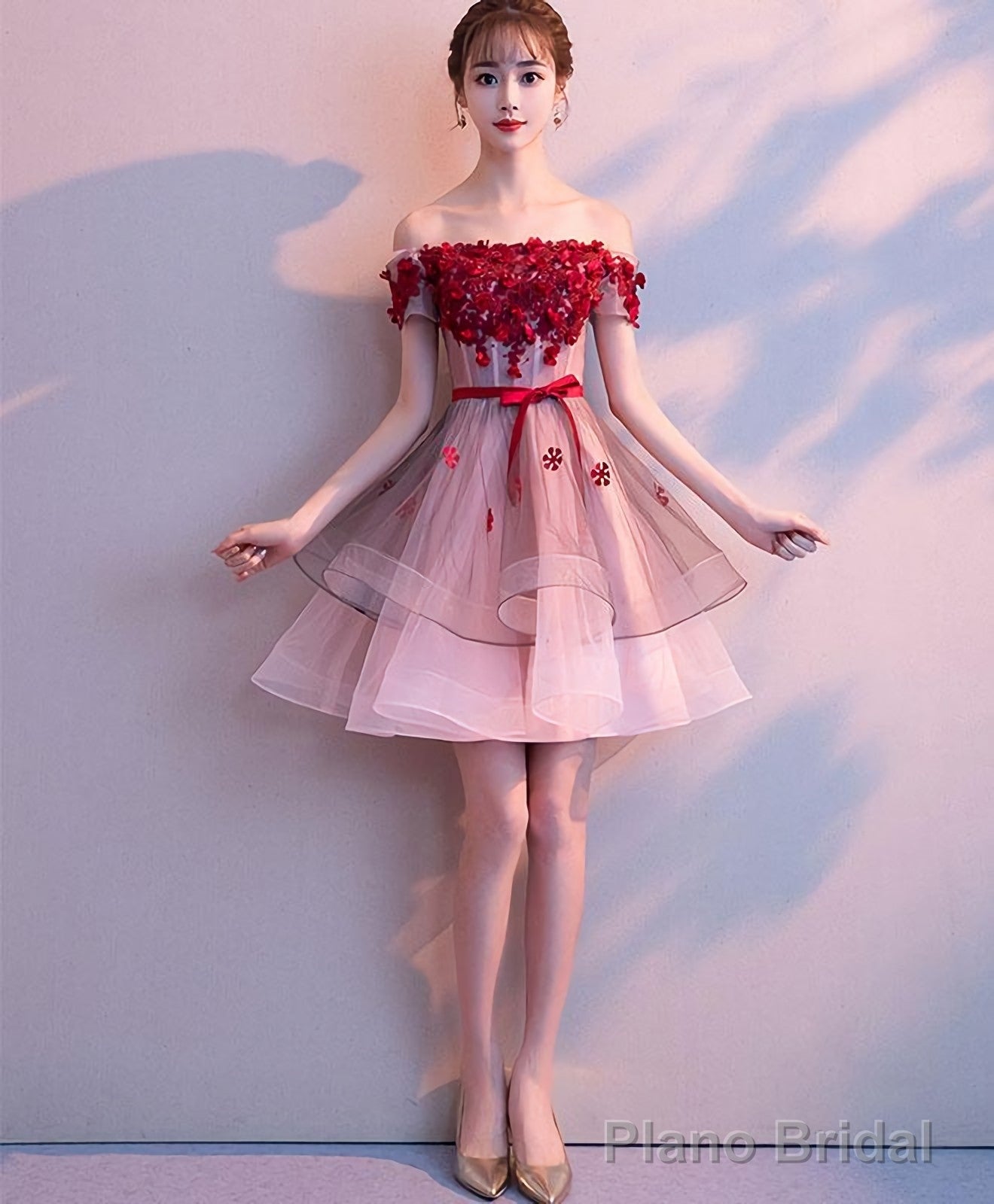 Pink Tulle Lace Short Prom Dress Pink Tulle Homecoming Dress Secondary image