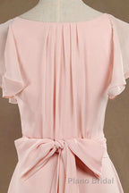 Blush Pink V-Neck Ruffled Long Bridesmaid Dresses