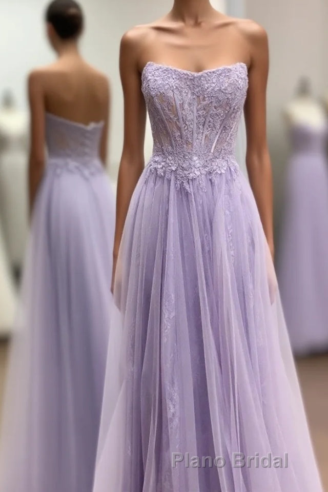 Strapless Lavender A-line Long Prom Dresses Main image