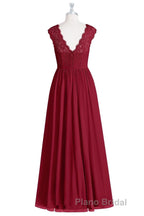 Red Lace Cap Sleeve A-Line Long Bridesmaid Dresses