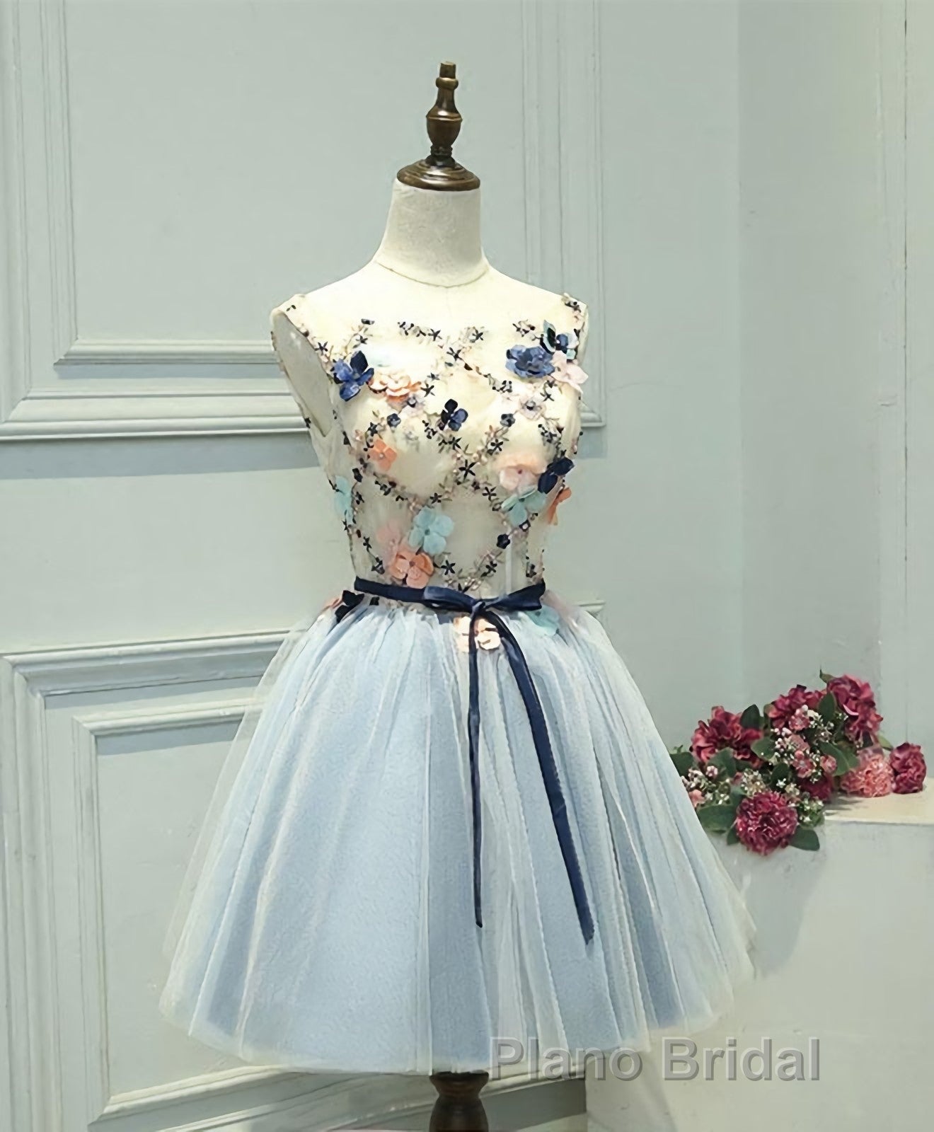Gray Blue Tulle Short Formal Prom Dresses, Tulle Homecoming Dresses Secondary image