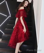 Burgundy Tulle Lace Short Prom Dress Burgundy Homecoming Dress 5