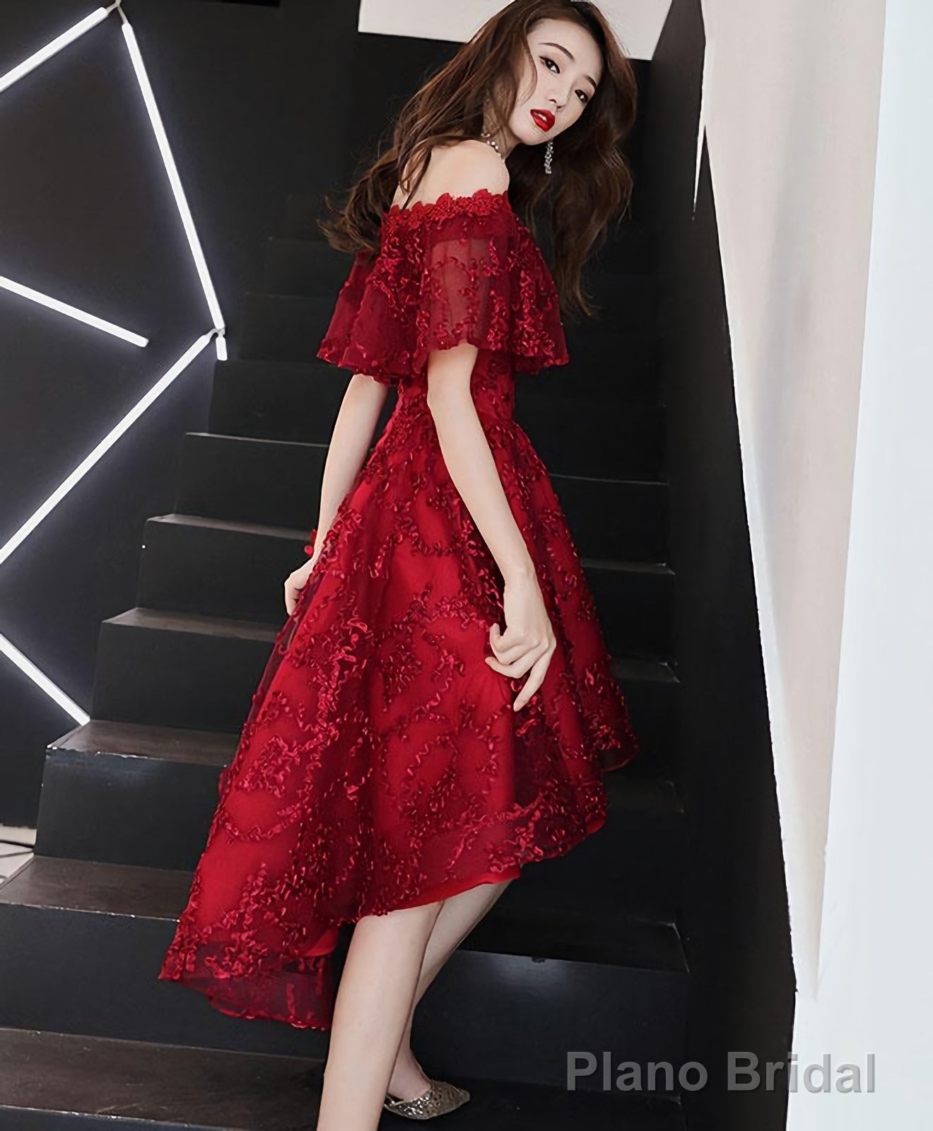 Burgundy Tulle Lace Short Prom Dress Burgundy Homecoming Dress 5