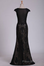 Black Off The Shoulder Sheath Formal Prom Dresses Lace&Tulle Floor Length With Applique & Slit