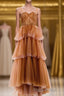 Brown tulle long Formal Prom Dresses, evening Dresses
