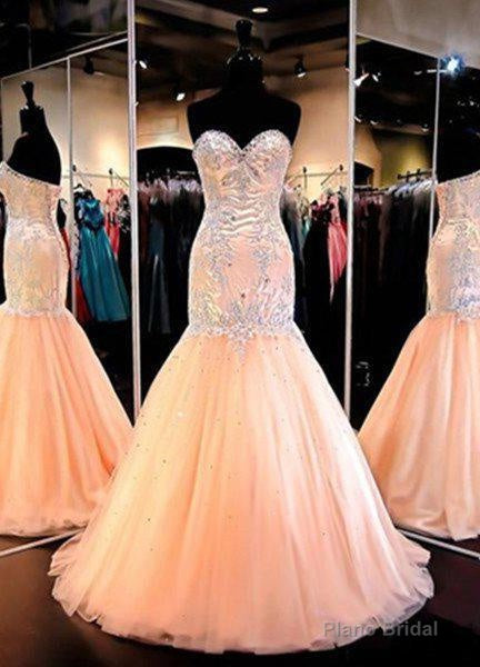 Floor-Length/Long Mermaid/Trumpet Sweetheart Tulle Prom Dresses