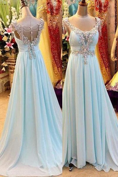 A-Line/Princess V-Neck Sleeveless Sweep/Brush Train Chiffon 2025 Blue Prom Dresses Main image