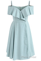 Mint Cold-Shoulder Ruffled A-Line Short Dresses