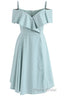 Mint Cold-Shoulder Ruffled A-Line Short Dresses