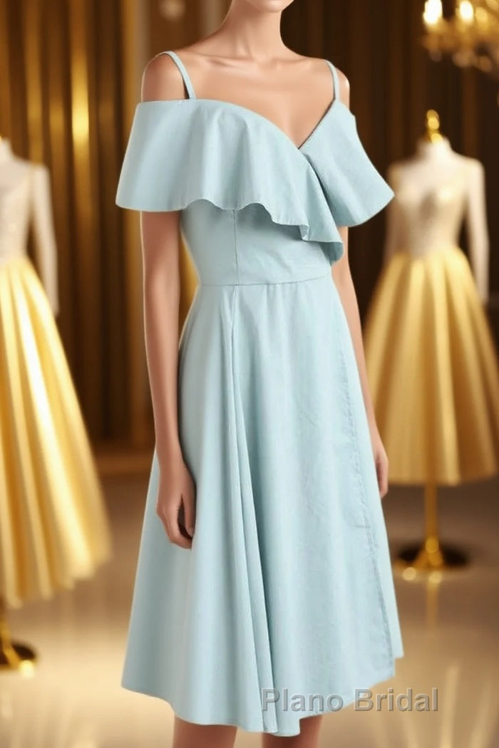 Mint Cold-Shoulder Ruffled A-Line Short Dresses Main image
