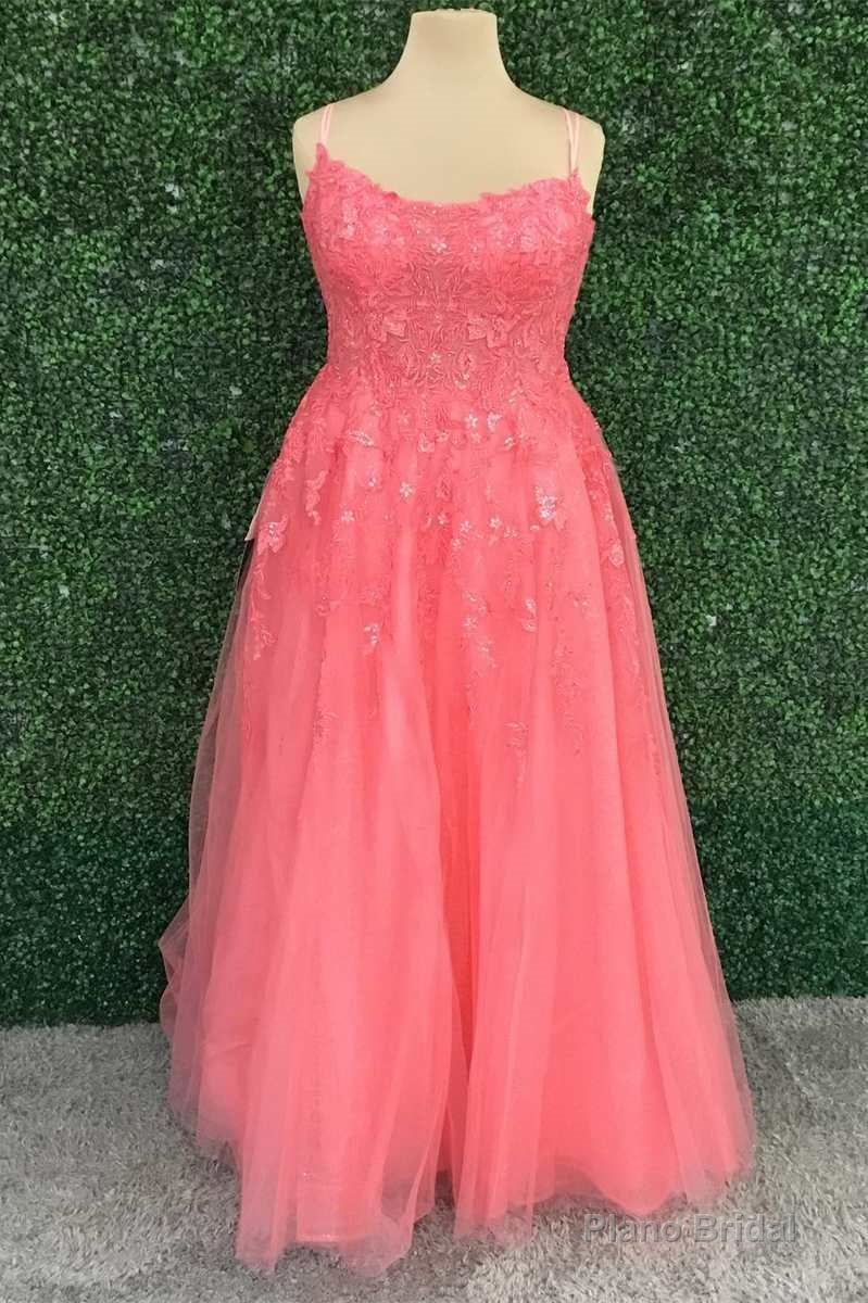 Hot Pink Floral Lace Backless A-Line Prom Dress Main image