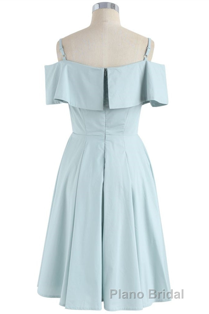 Mint Cold-Shoulder Ruffled A-Line Short Dresses Secondary image