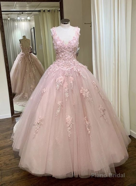 pink tulle customize long a line sweet 16 prom dress formal dress Main image