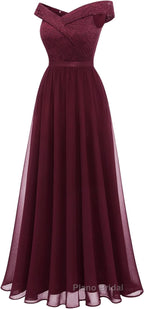 Womens Lace Bridesmaid Dress A-Line Off Shoulder Floral Lace Chiffon Formal Prom Dresses