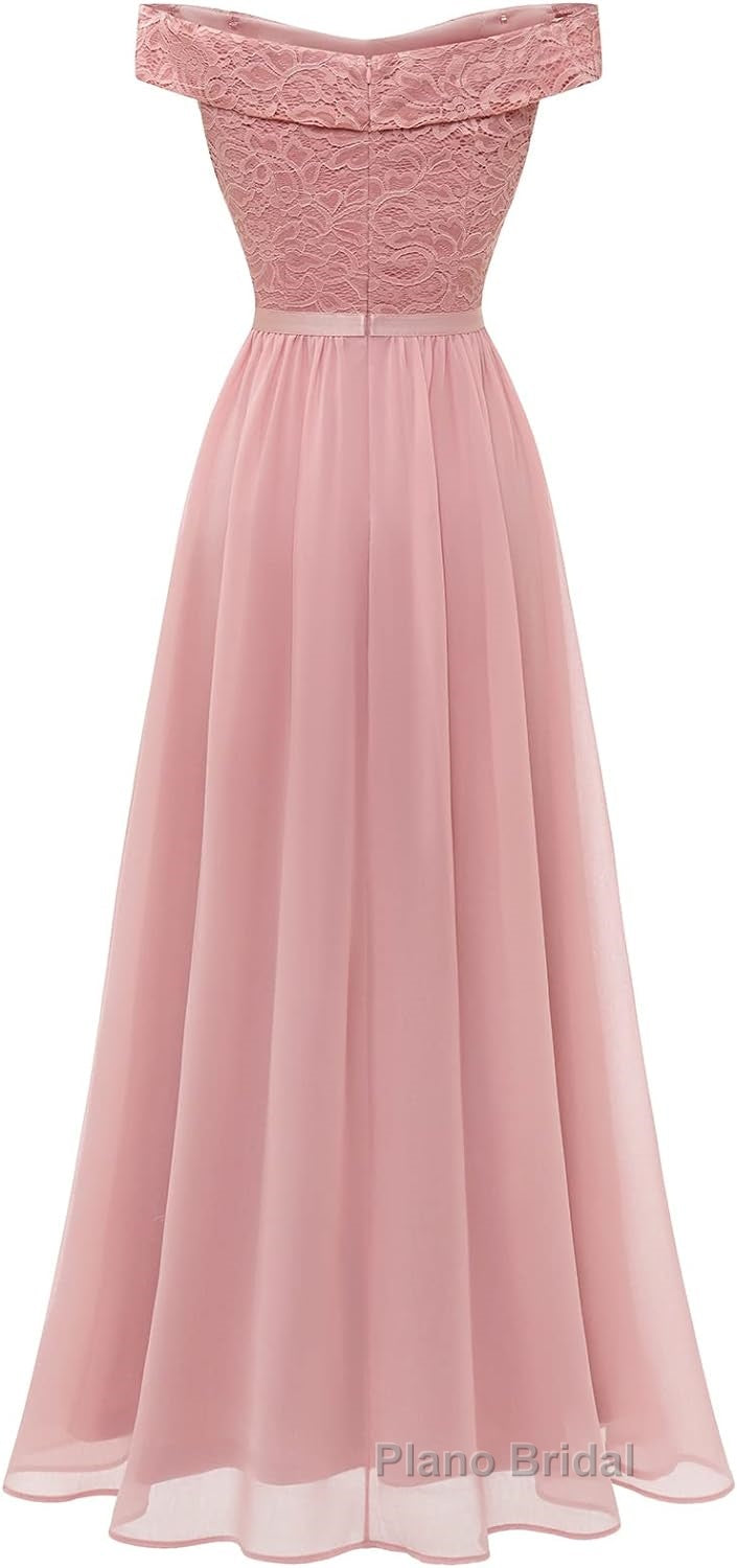 Womens Lace Bridesmaid Dress A-Line Off Shoulder Floral Lace Chiffon Formal Prom Dresses Secondary image