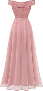 Womens Lace Bridesmaid Dress A-Line Off Shoulder Floral Lace Chiffon Formal Prom Dresses