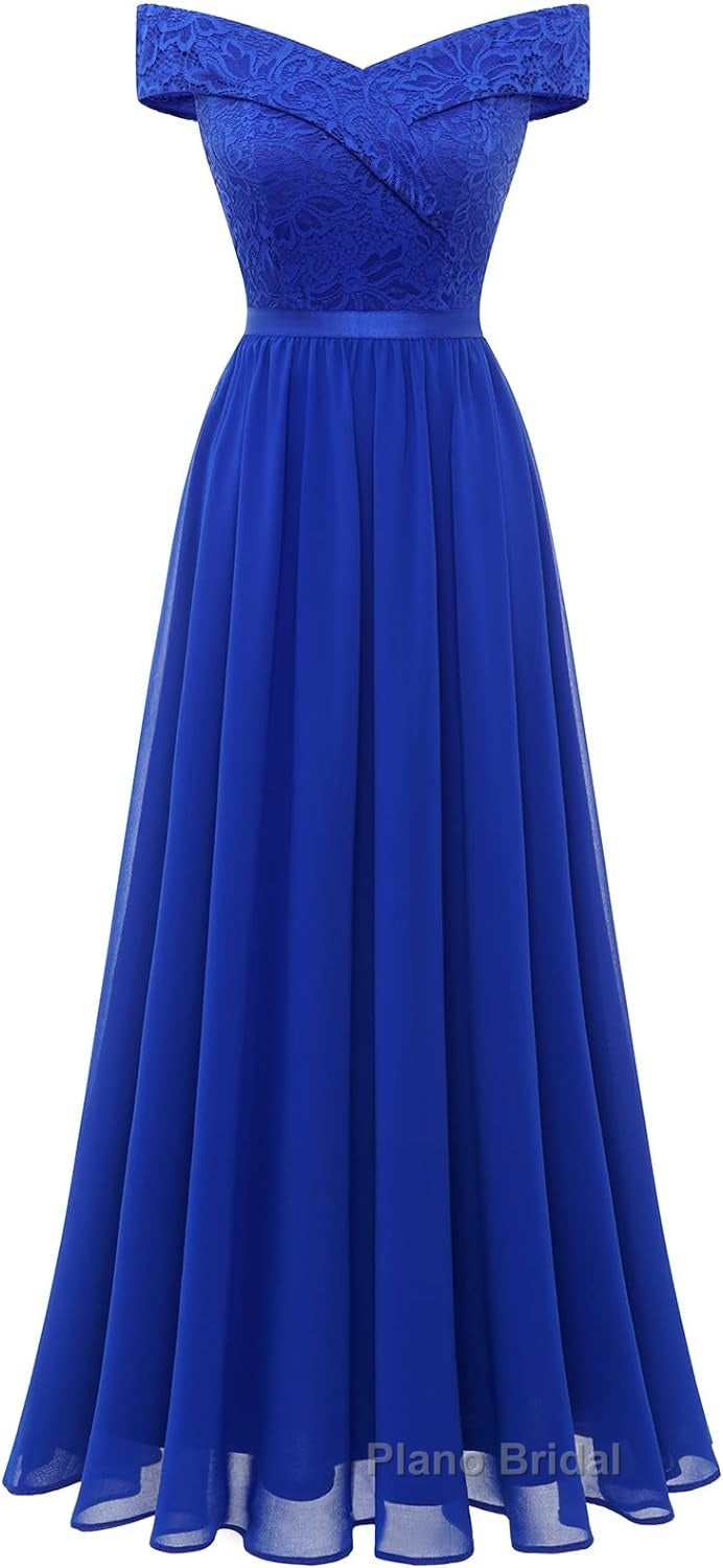 Womens Lace Bridesmaid Dress A-Line Off Shoulder Floral Lace Chiffon Formal Prom Dresses