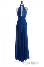 Royal Blue Chiffon Halter Keyhole Long Prom Dresses