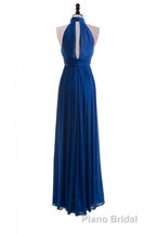 Royal Blue Chiffon Halter Keyhole Long Prom Dresses